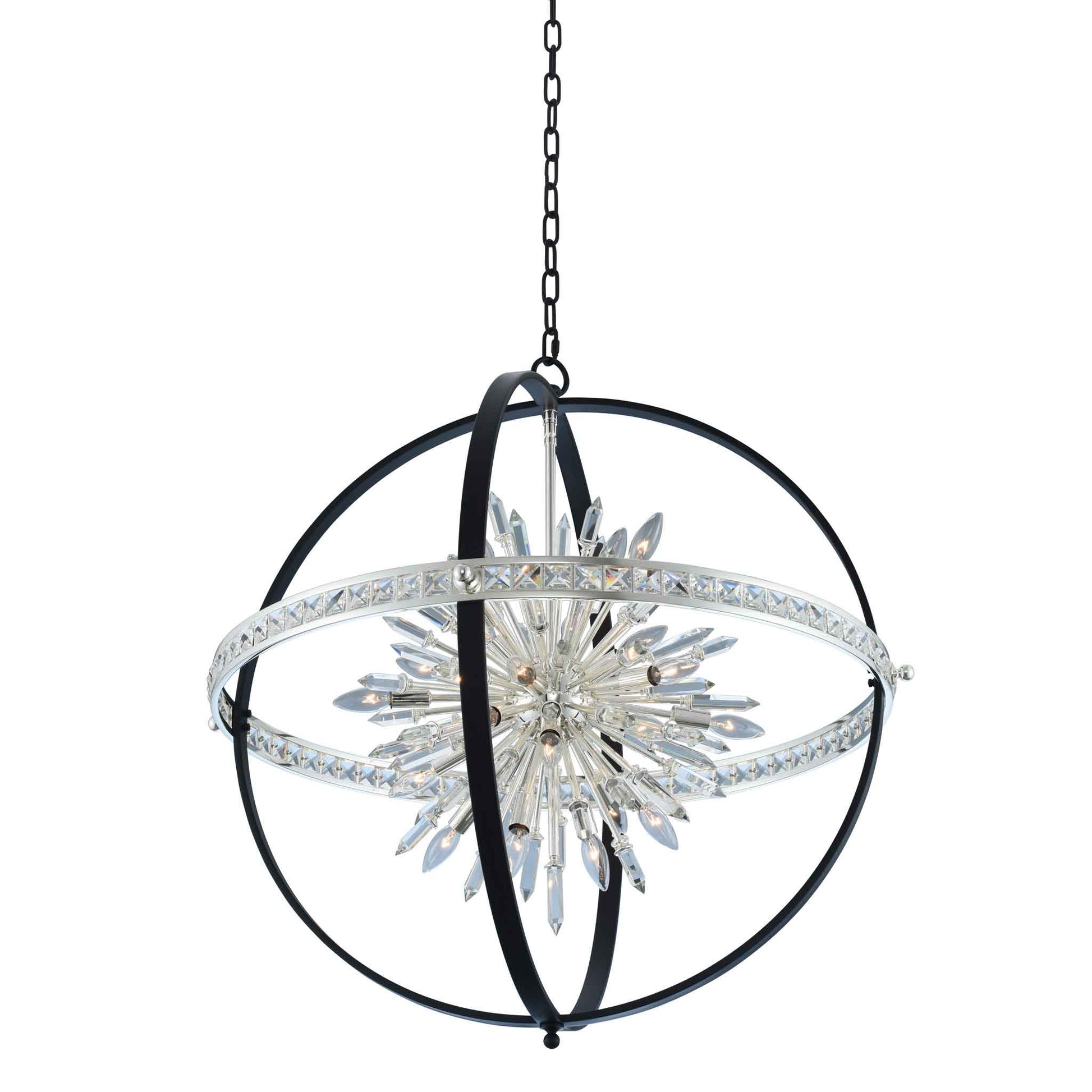 24 light 36 inch black silver chandelier