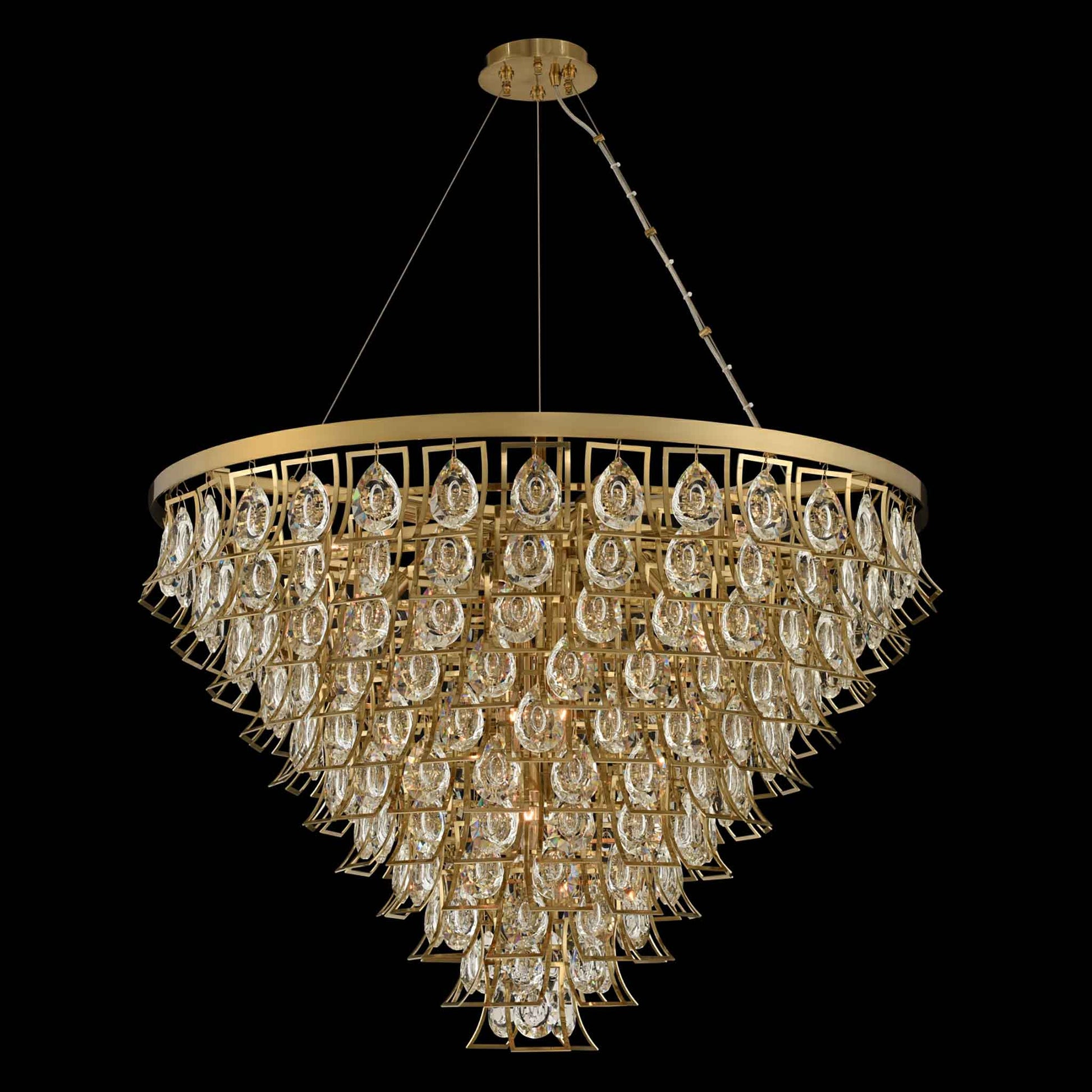 18 light 36 inch brushed brass adjustable chandelier