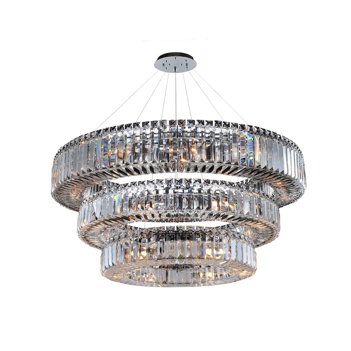 39 light 47 inch 3 tier chrome chandelier