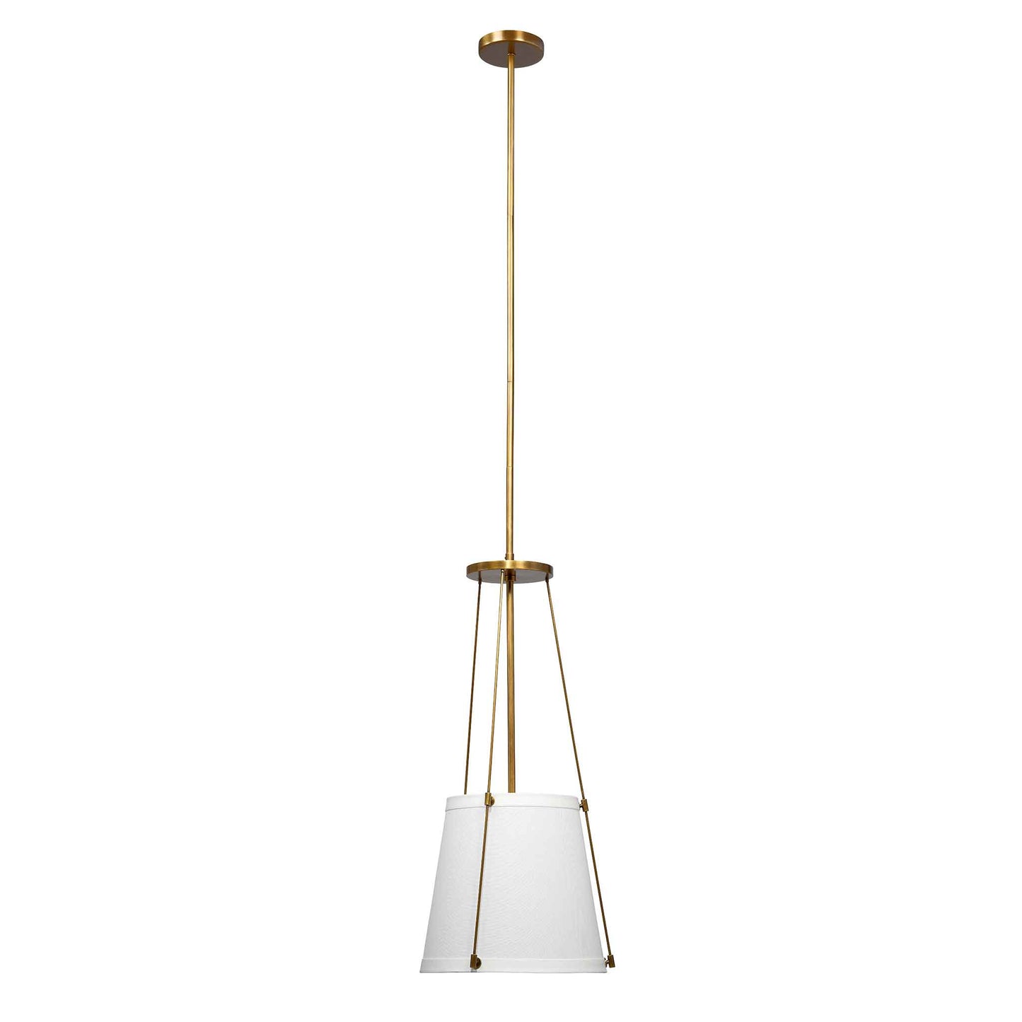 1 light 12 inch antique brass white linen pendant