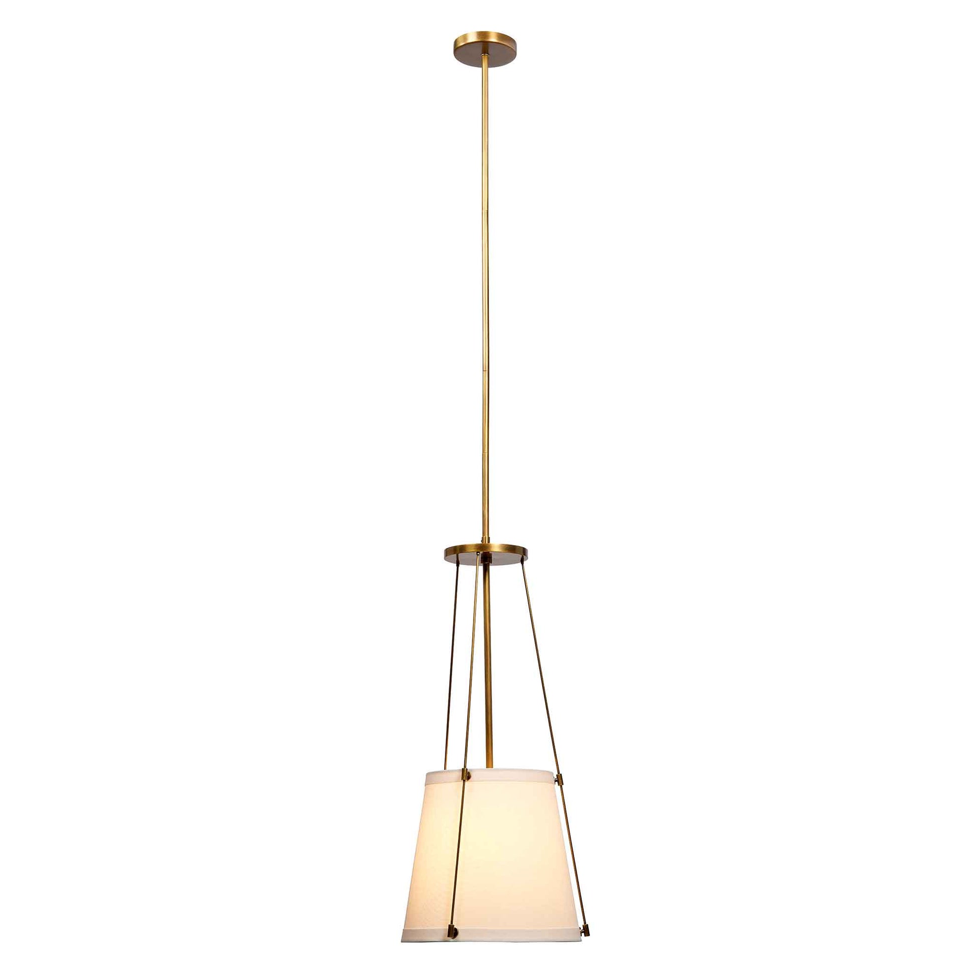 1 light 12 inch antique brass white linen pendant