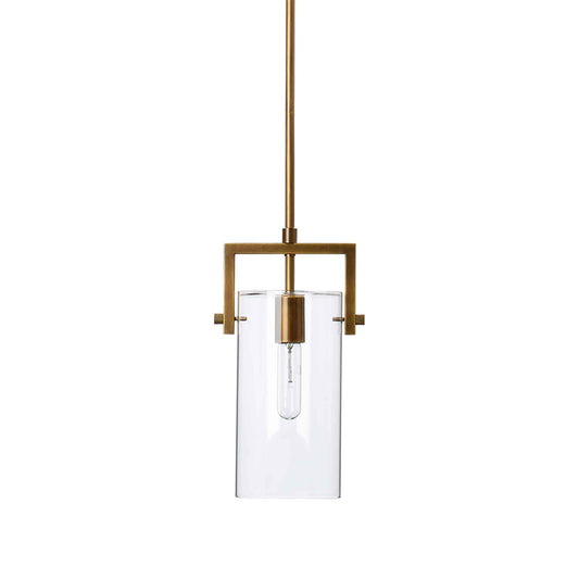 1 light 6 inch antique brass clear glass pendant