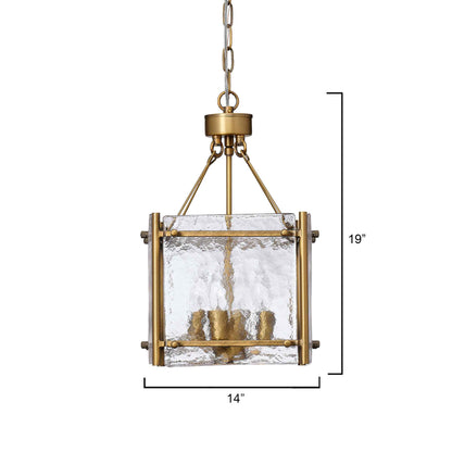 4 light 14 inch antique brass clear glass chandelier