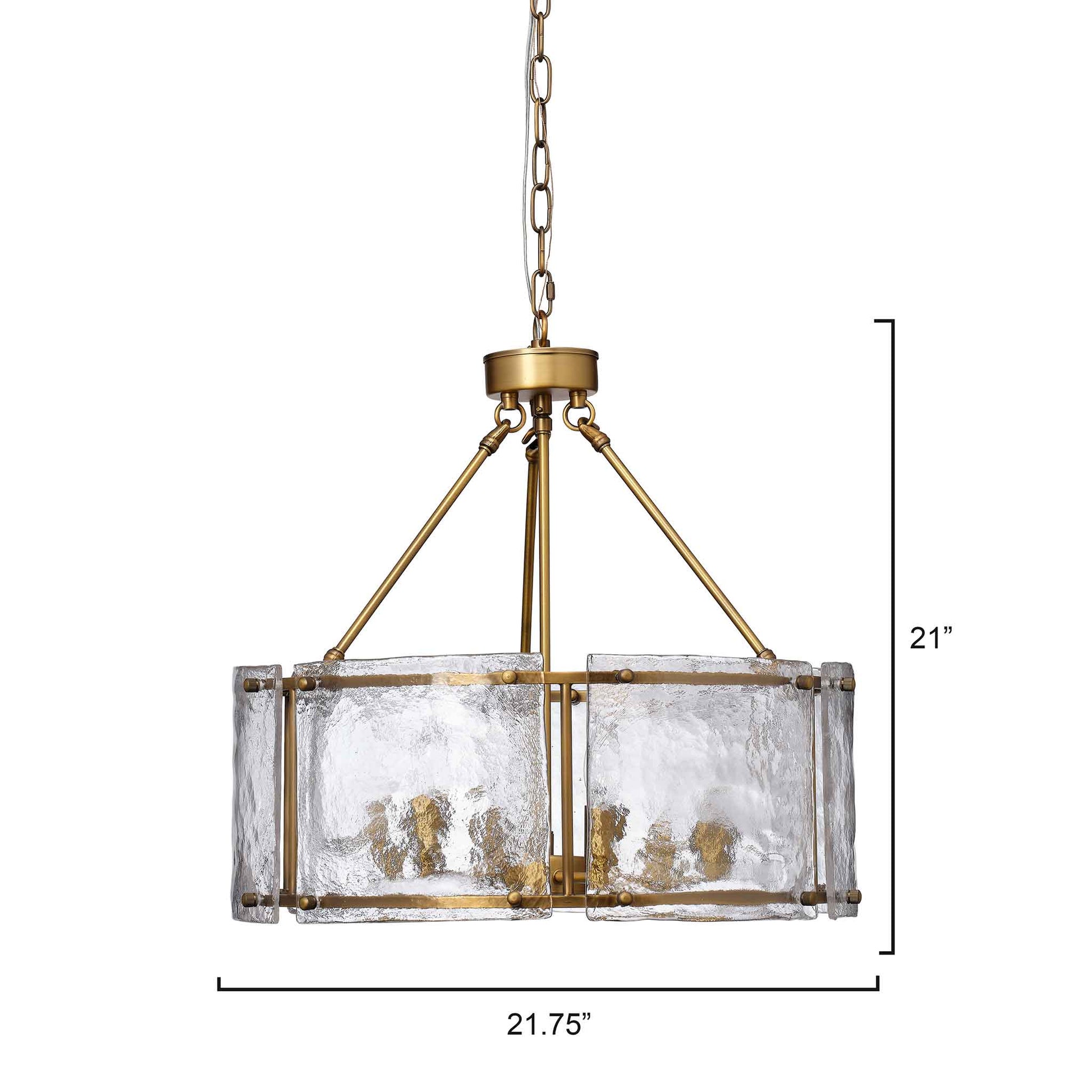 6 light 22 inch antique brass clear glass chandelier