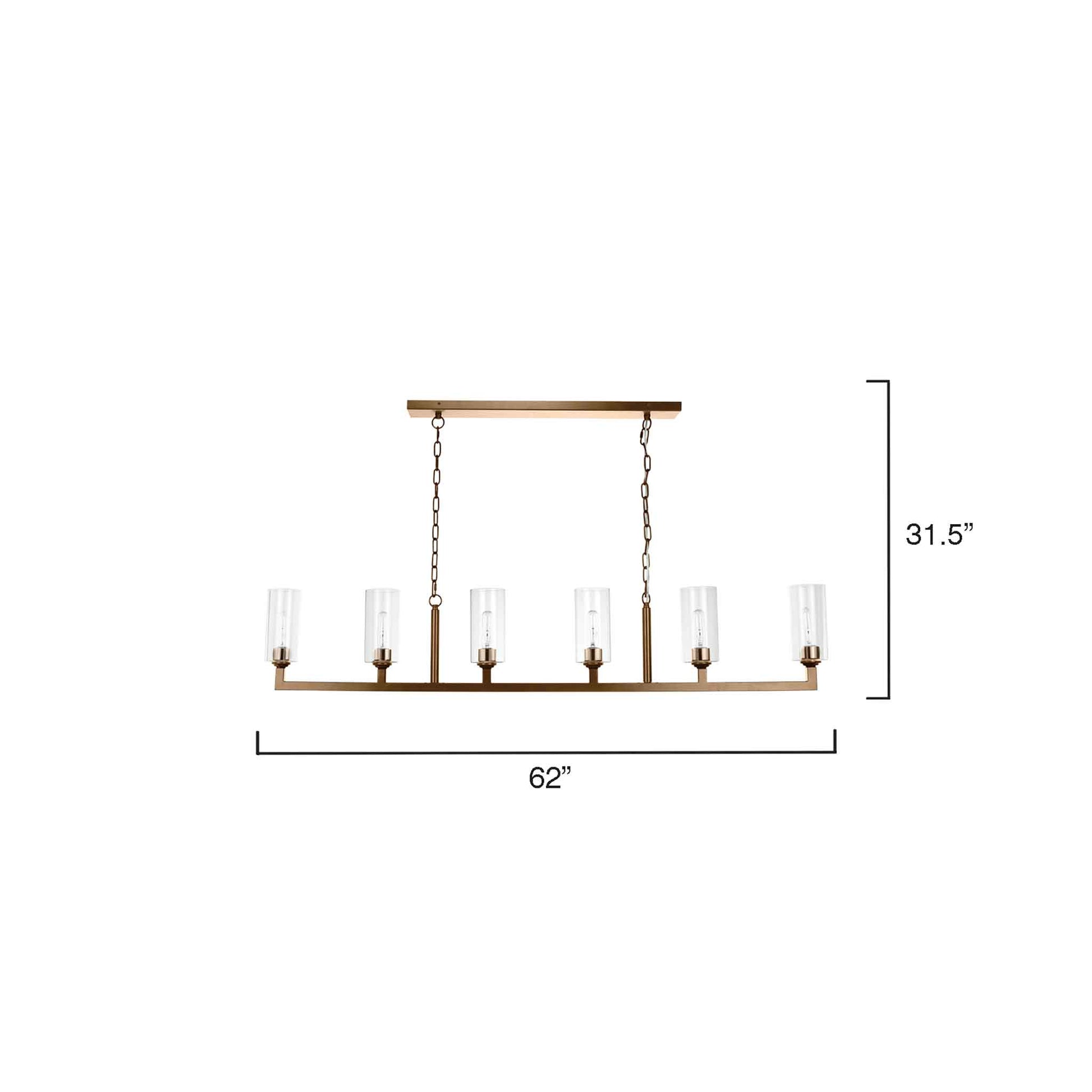 6 light 62 inch brass chandelier