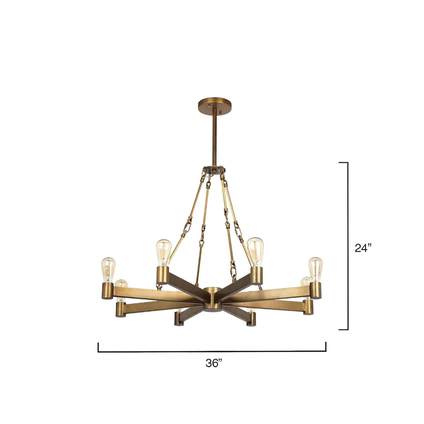 8 light 36 inch brass chandelier