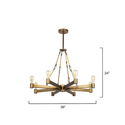 8 light 36 inch brass chandelier