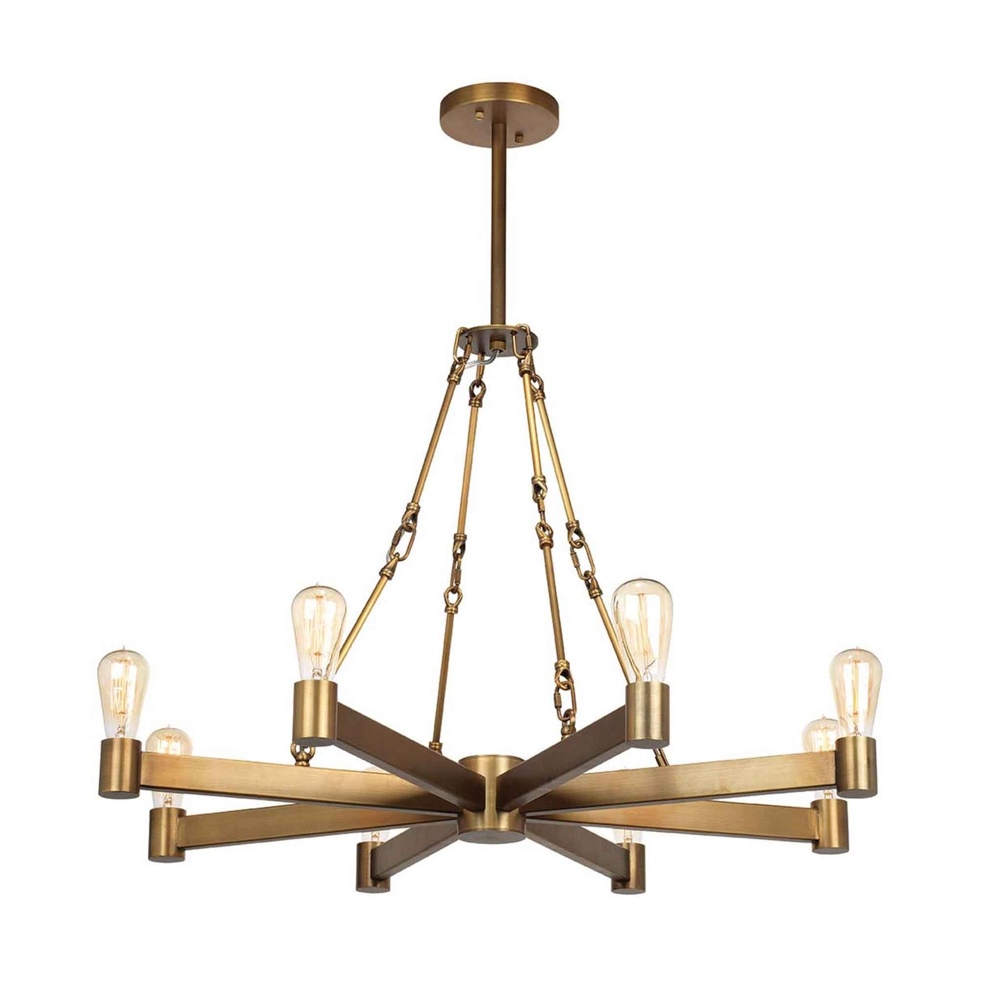 8 light 36 inch brass chandelier