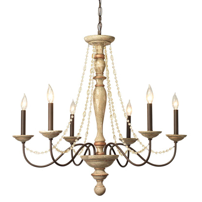 6 light 34 inch washed wood antique iron metal chandelier