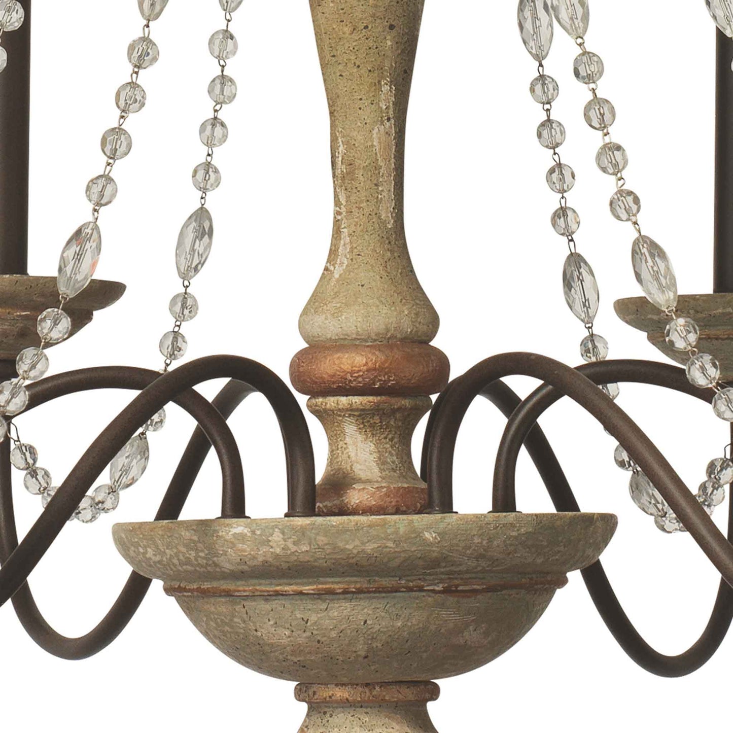 6 light 34 inch washed wood antique iron metal chandelier