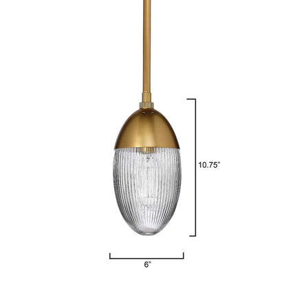 1 light 6 inch polished brass clear glass pendant