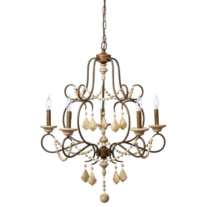 5 light 29 inch rust natural chandelier