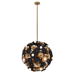 28 light 28 inch black and vintage brass orb pendant