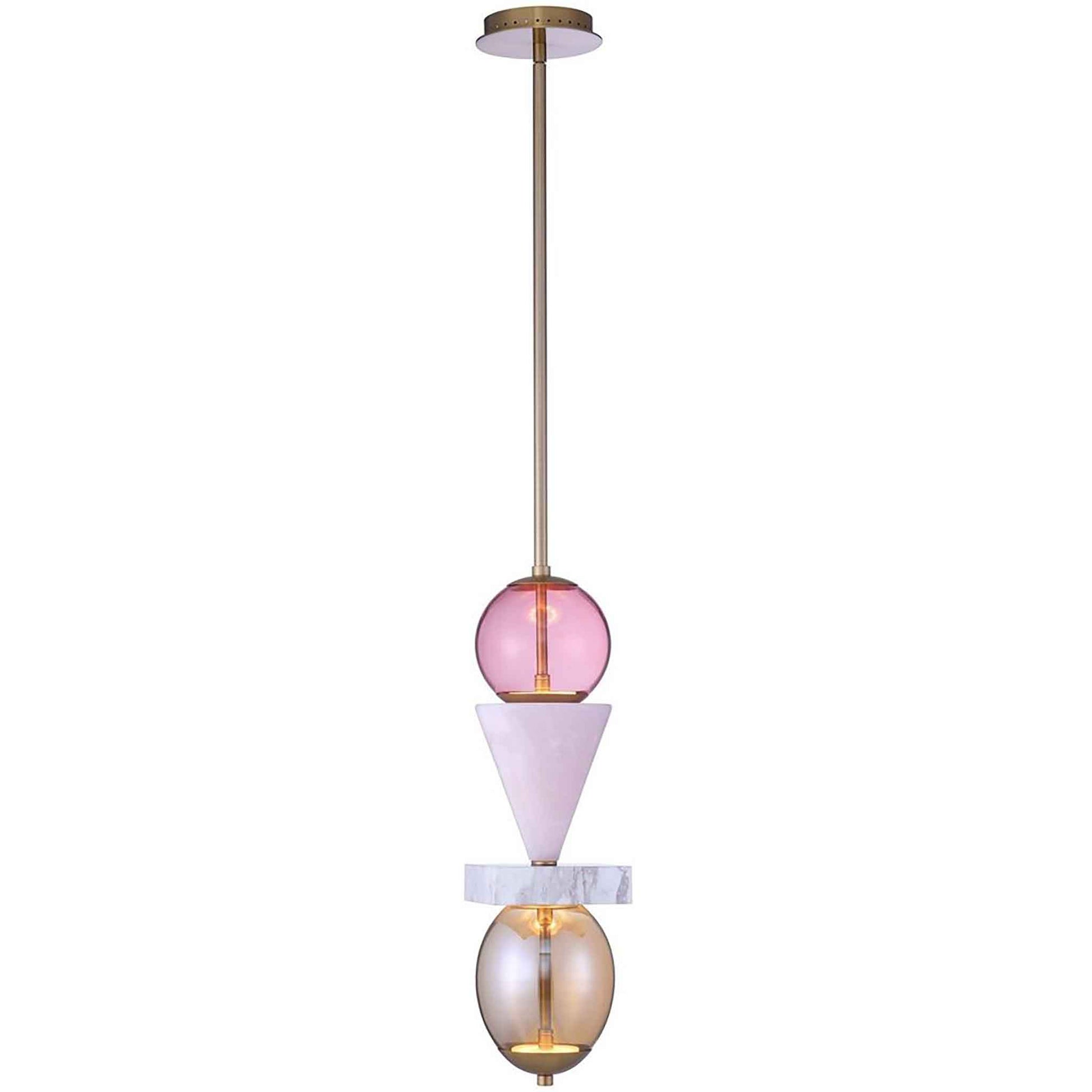 6 inch winter brass pink jade led pendant