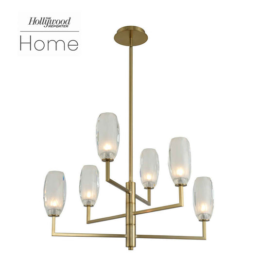 6 light 28 inch winter brass chandelier