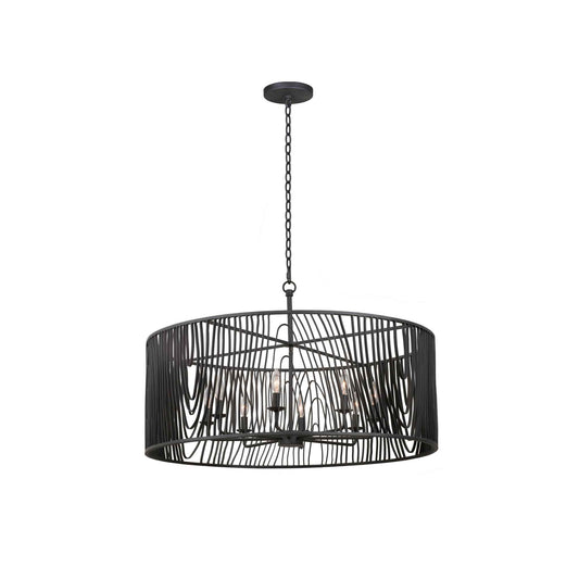 8 light 36 inch black iron pendant