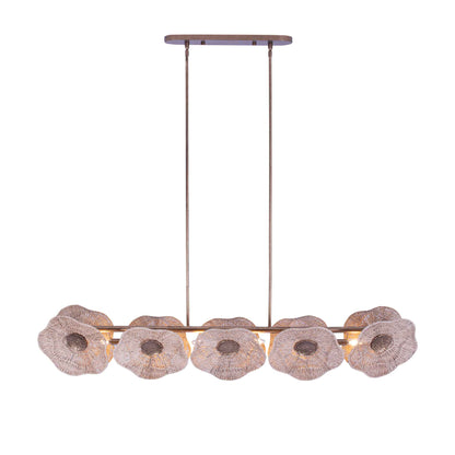 5 light 56 inch pearlized antique brass island light