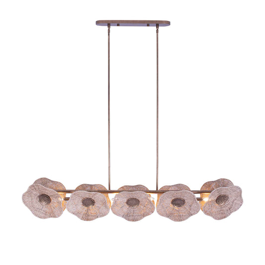 5 light 56 inch pearlized antique brass island light