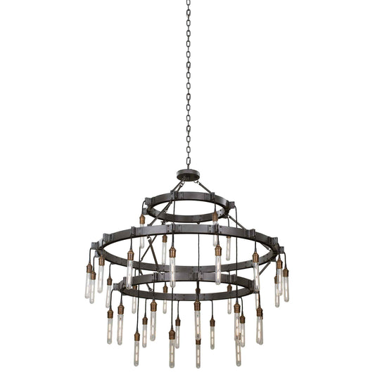 36 light 48 inch 3 tier matte gun metal chandelier