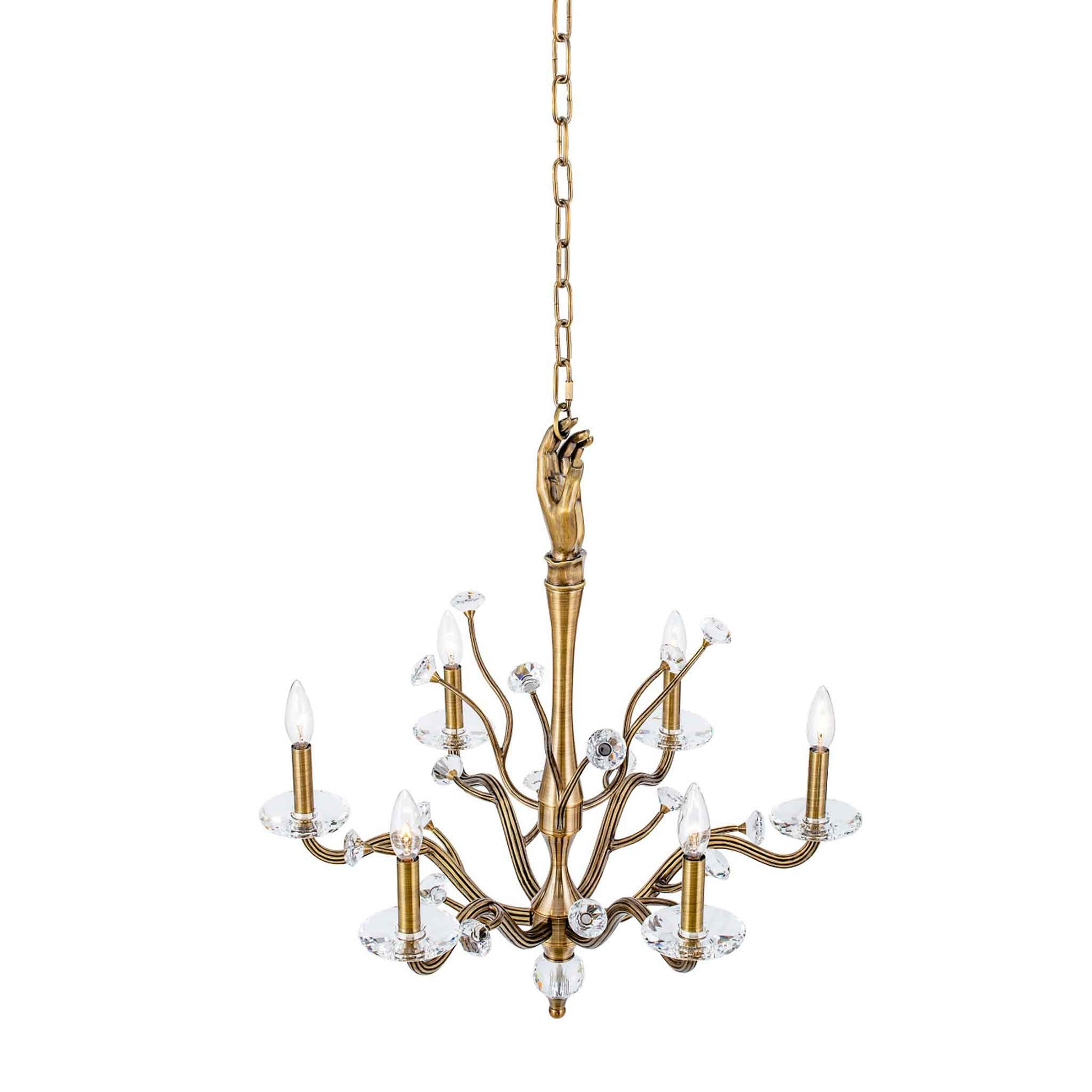 6 light 26 inch historic brass chandelier