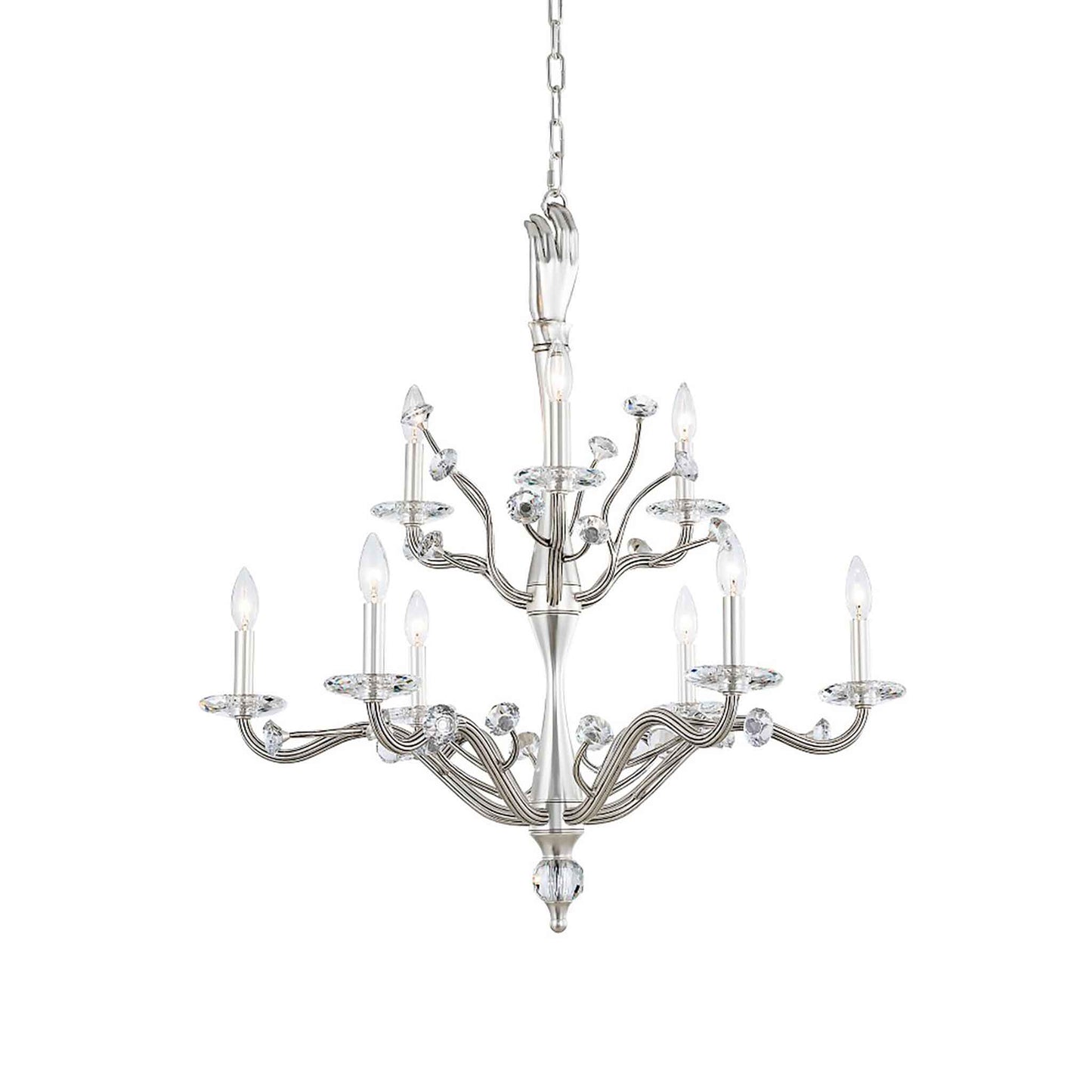 9 light 32 inch 2 tier pewter chandelier