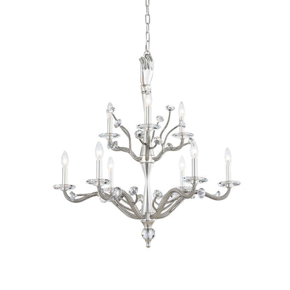 9 light 32 inch 2 tier pewter chandelier