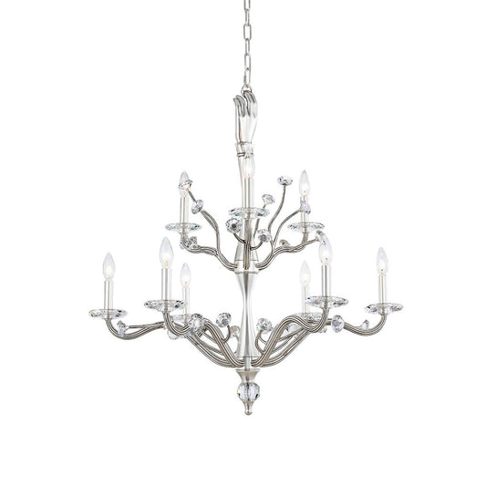 9 light 32 inch 2 tier pewter chandelier