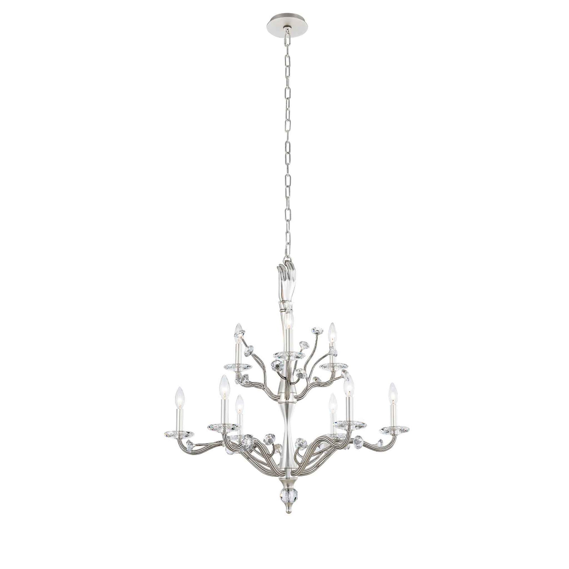 9 light 32 inch 2 tier pewter chandelier