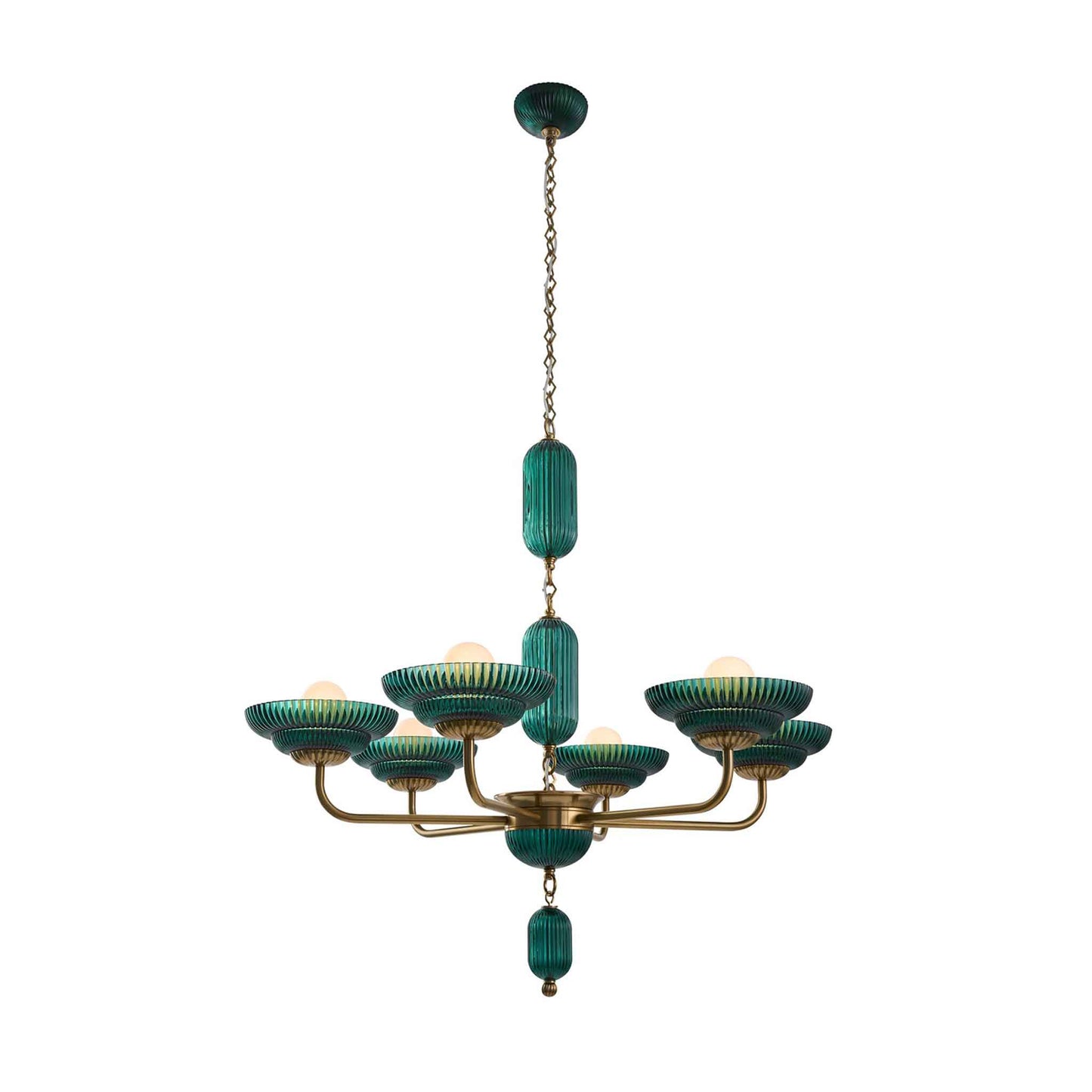 6 light 40 inch satin brass chandelier