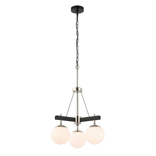 3 light 18 inch black and polished nickel chandelier