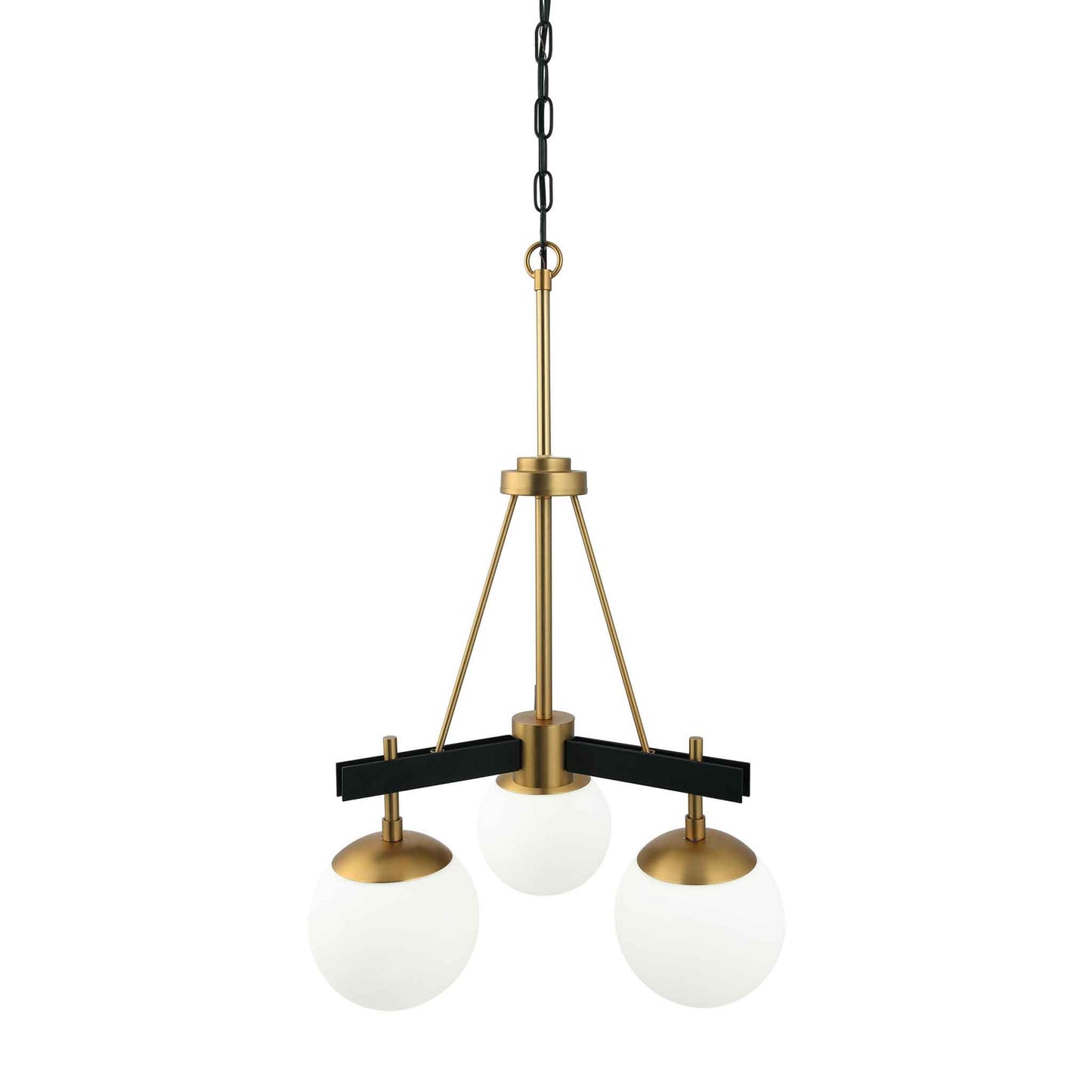 3 light 18 inch black and satin brass chandelier