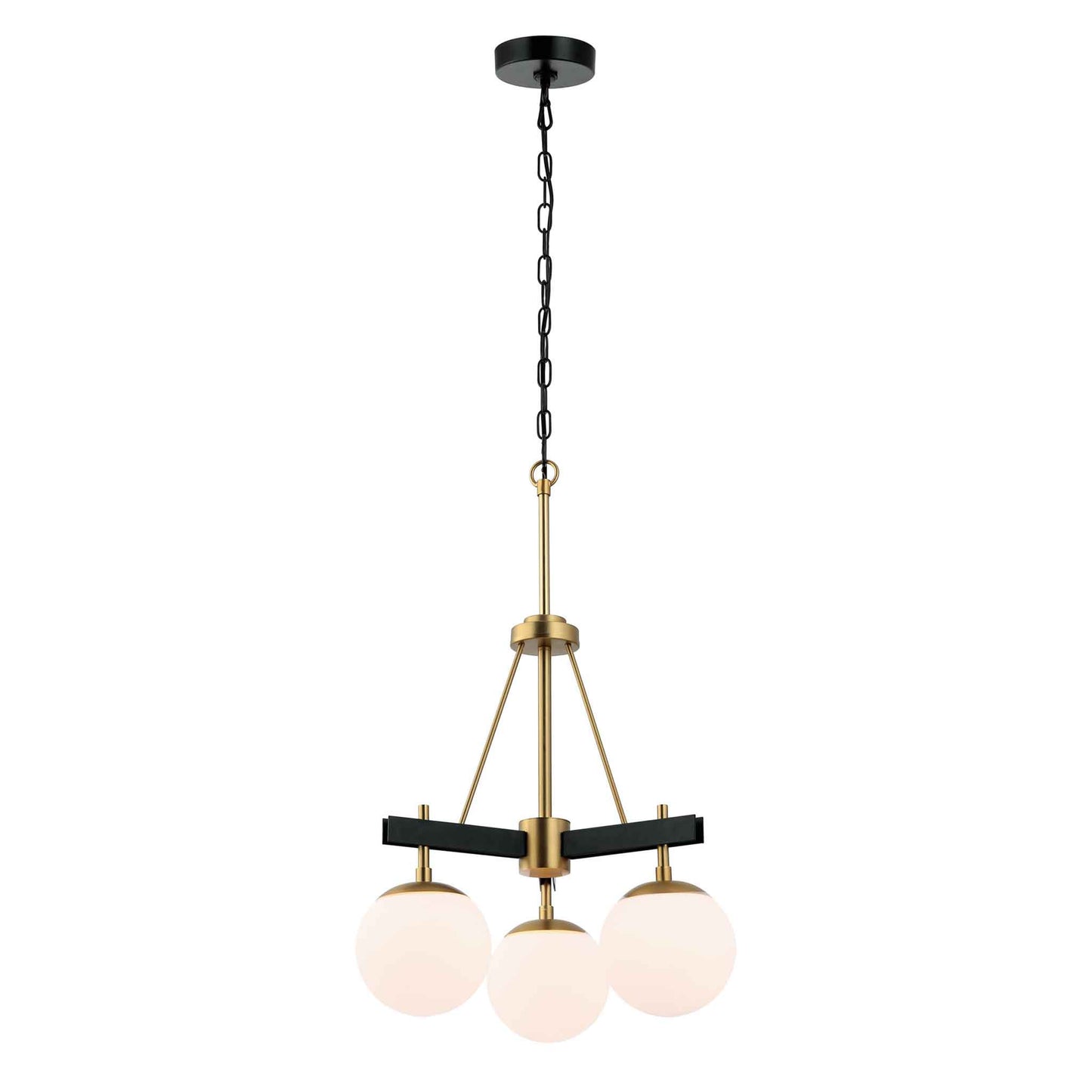 3 light 18 inch black and satin brass chandelier