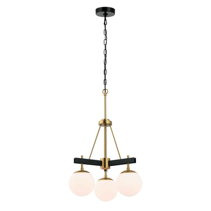 3 light 18 inch black and satin brass chandelier