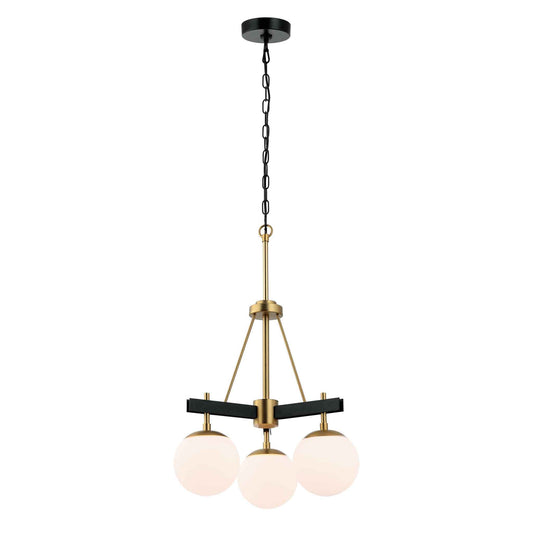 3 light 18 inch black and satin brass chandelier