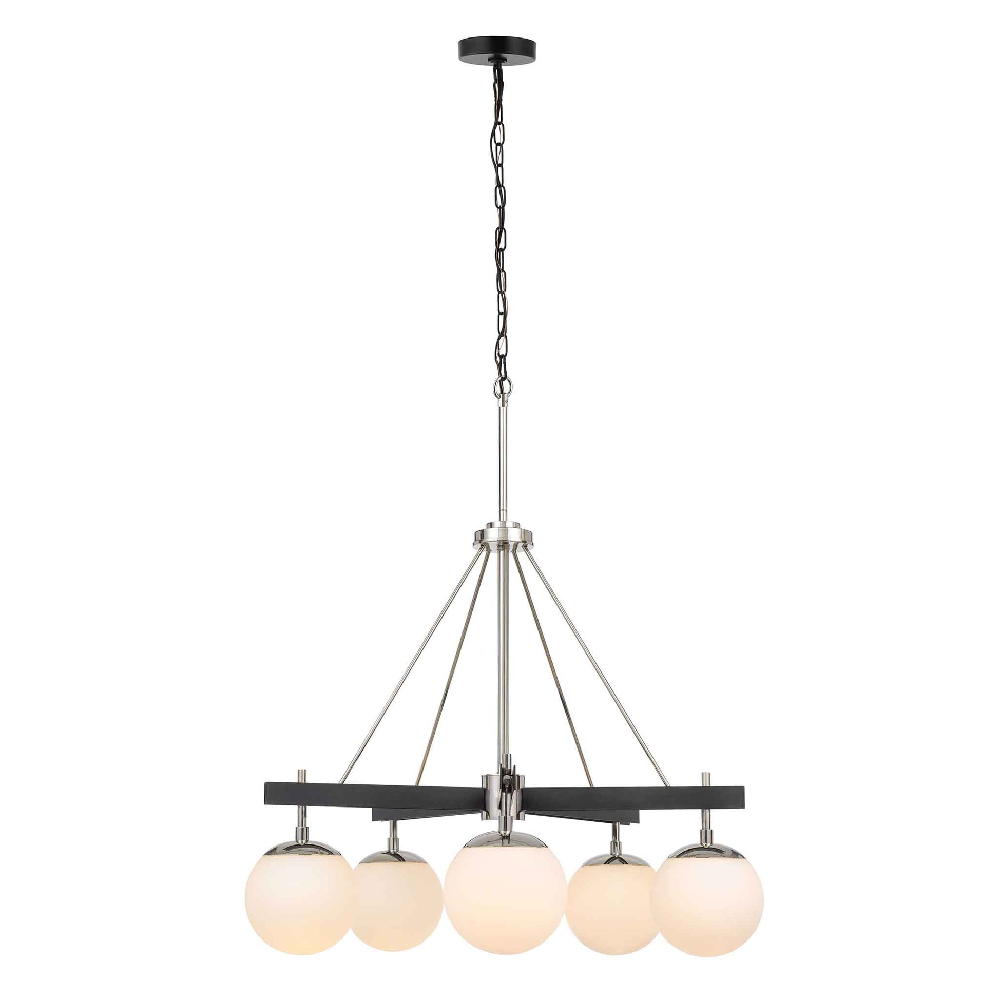 5 light 28 inch black and polished nickel chandelier