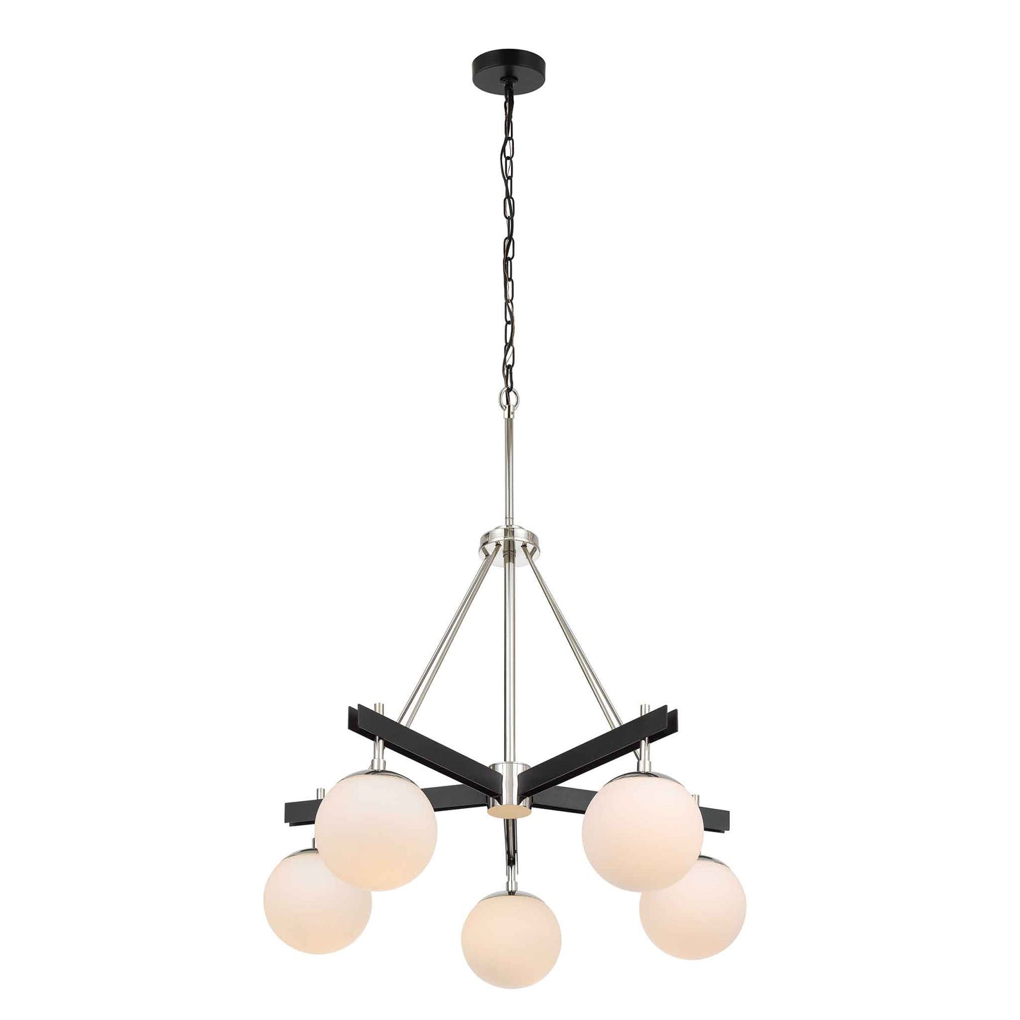 5 light 28 inch black and polished nickel chandelier