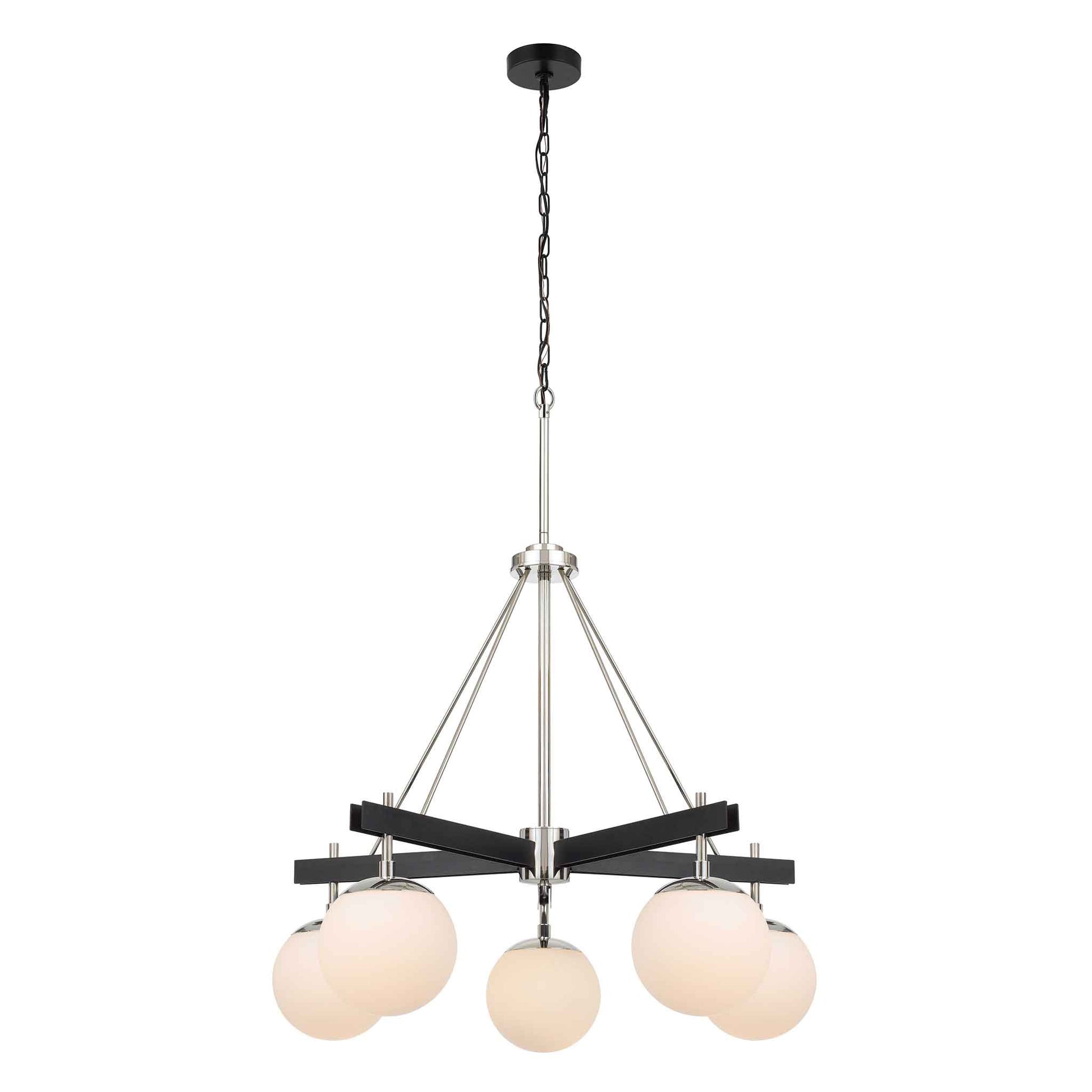 5 light 28 inch black and polished nickel chandelier