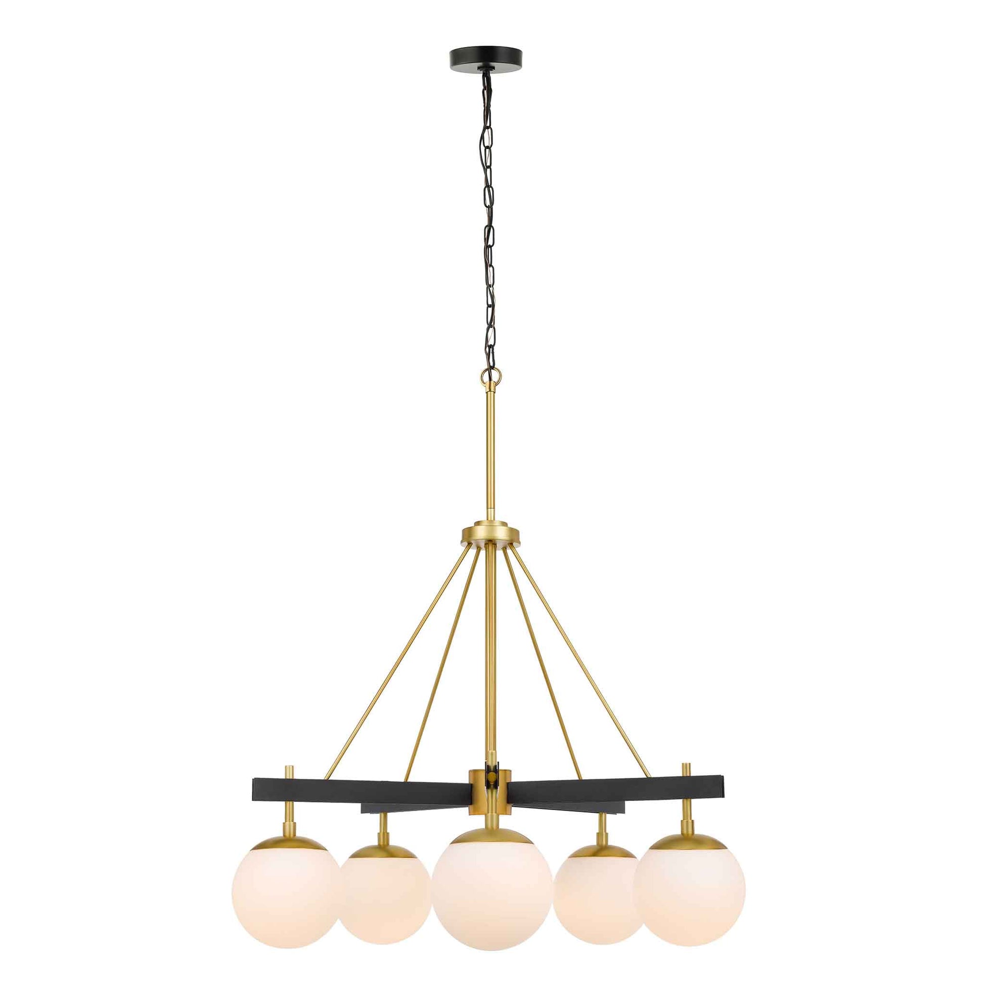 5 light 28 inch black and satin brass chandelier