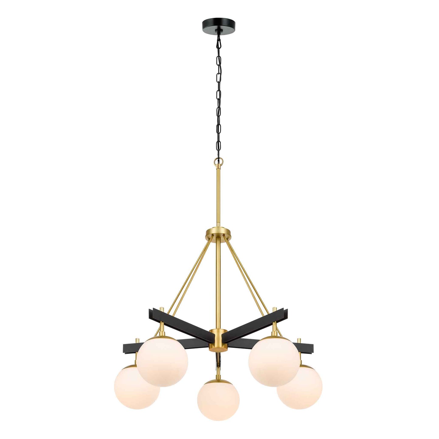 5 light 28 inch black and satin brass chandelier