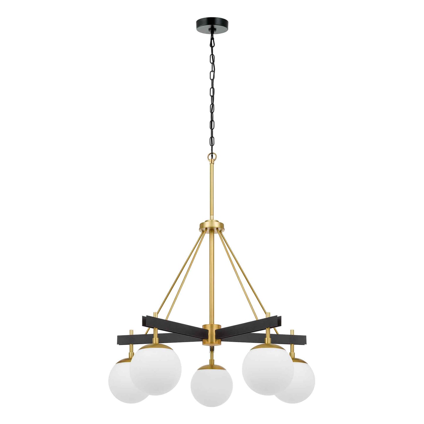 5 light 28 inch black and satin brass chandelier