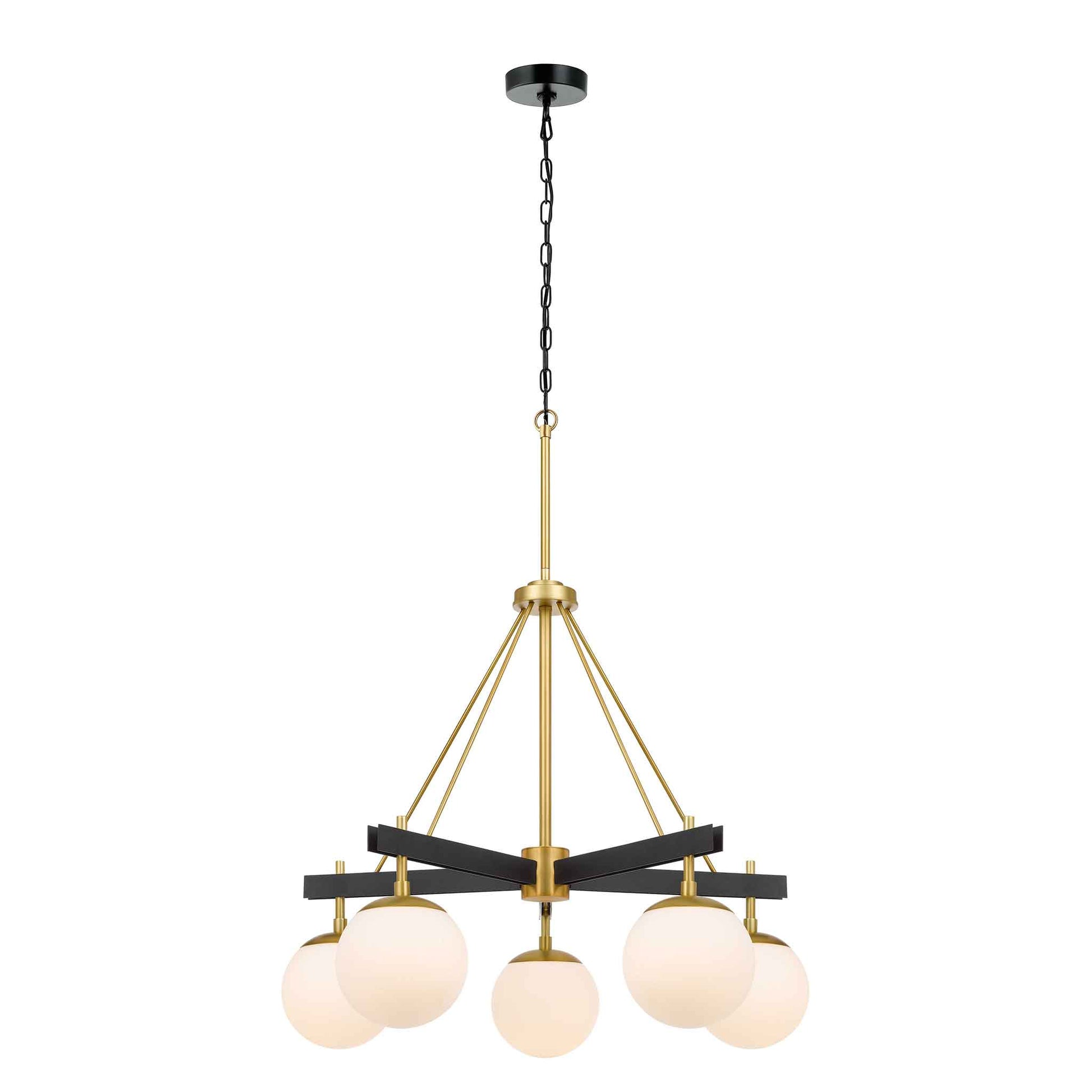 5 light 28 inch black and satin brass chandelier