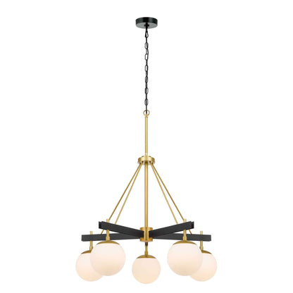 5 light 28 inch black and satin brass chandelier