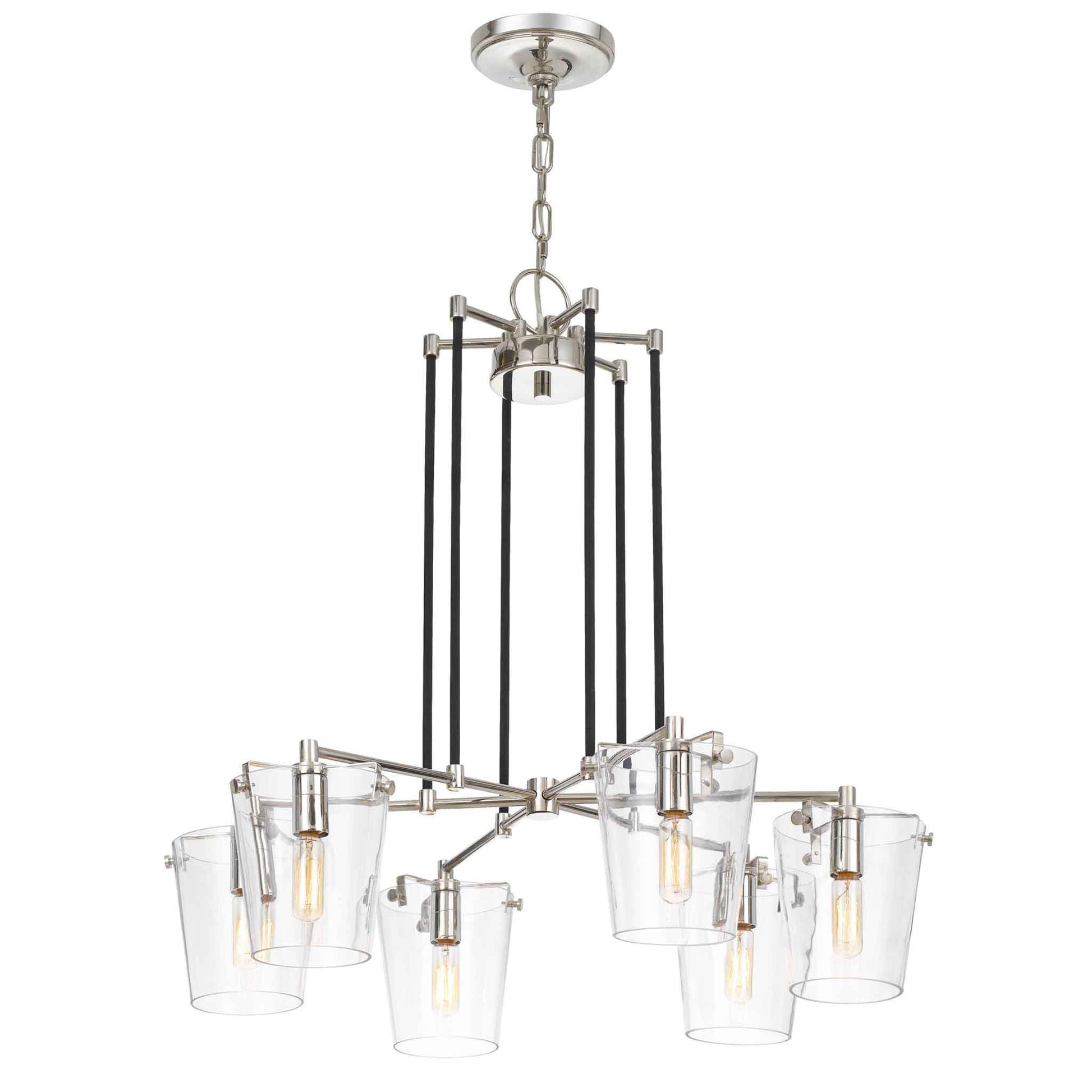 6 light 26 inch black and polished nickel chandelier