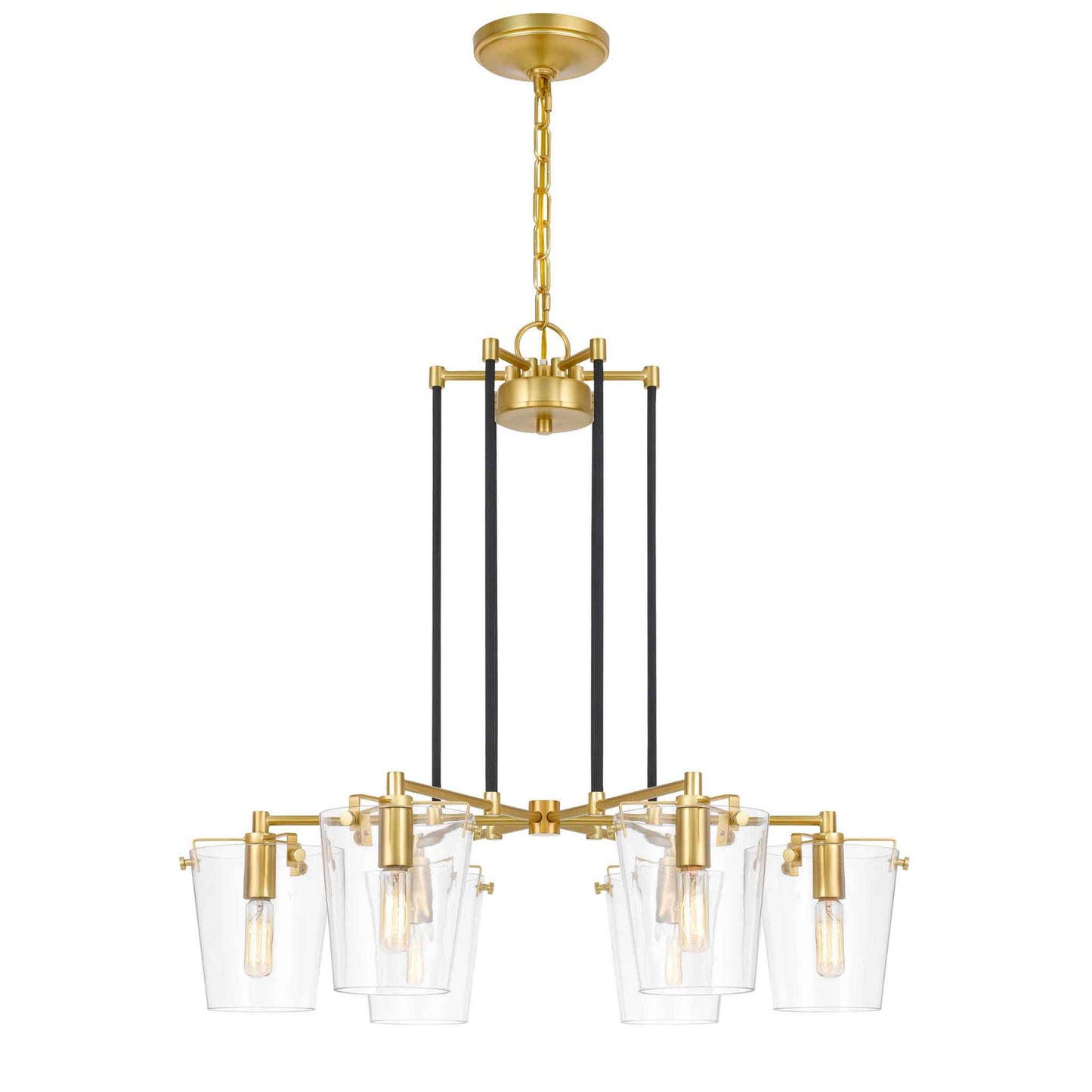 6 light 26 inch black and satin brass chandelier