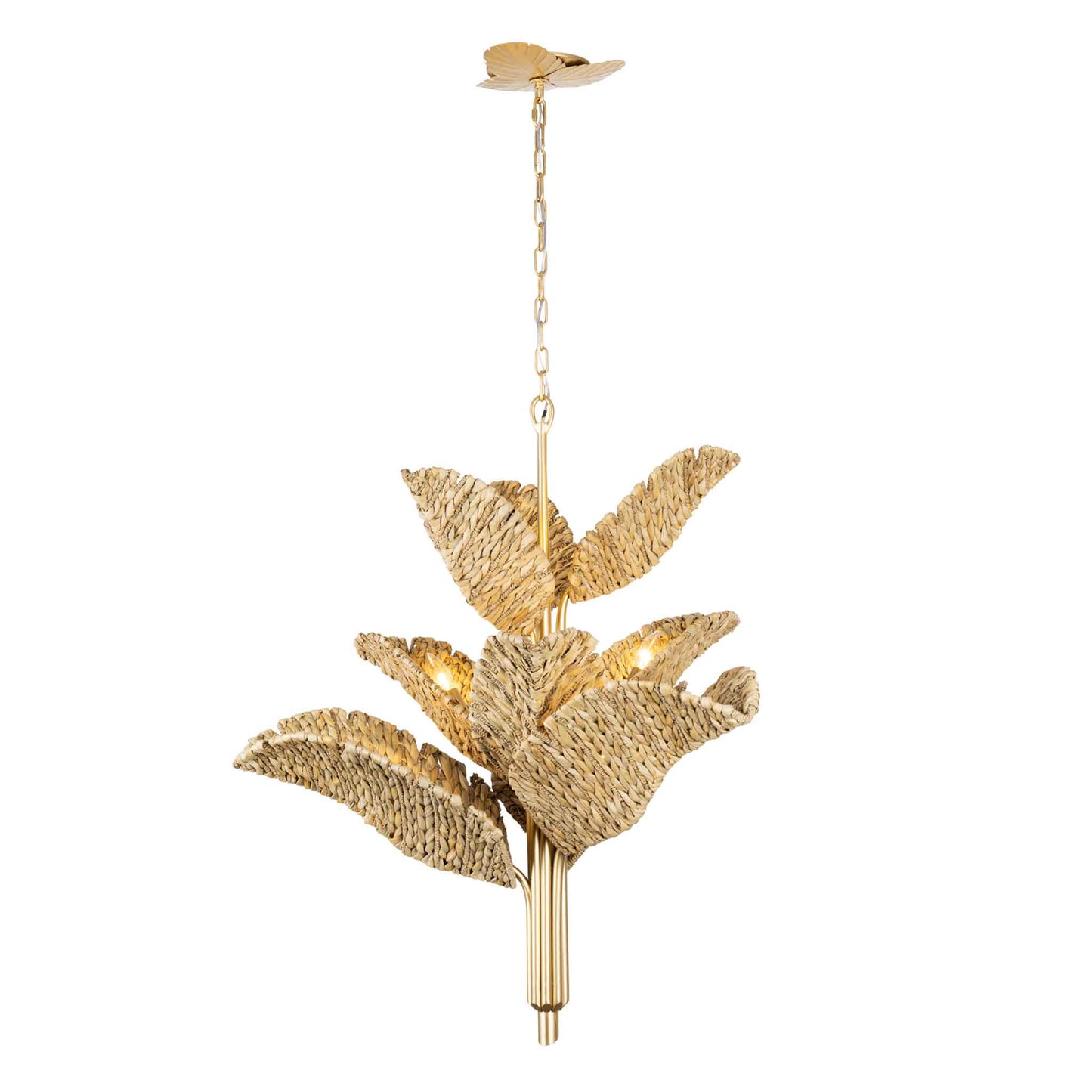 9 light 37 inch gold seagrass and rope chandelier