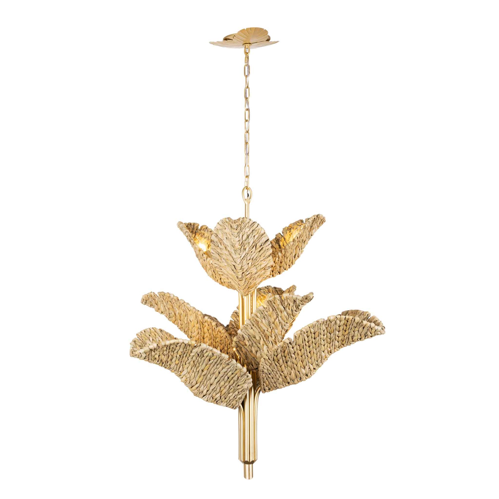 9 light 37 inch gold seagrass and rope chandelier