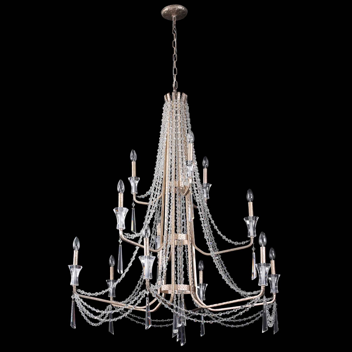 12 light 44 inch 3 tier transcend silver chandelier