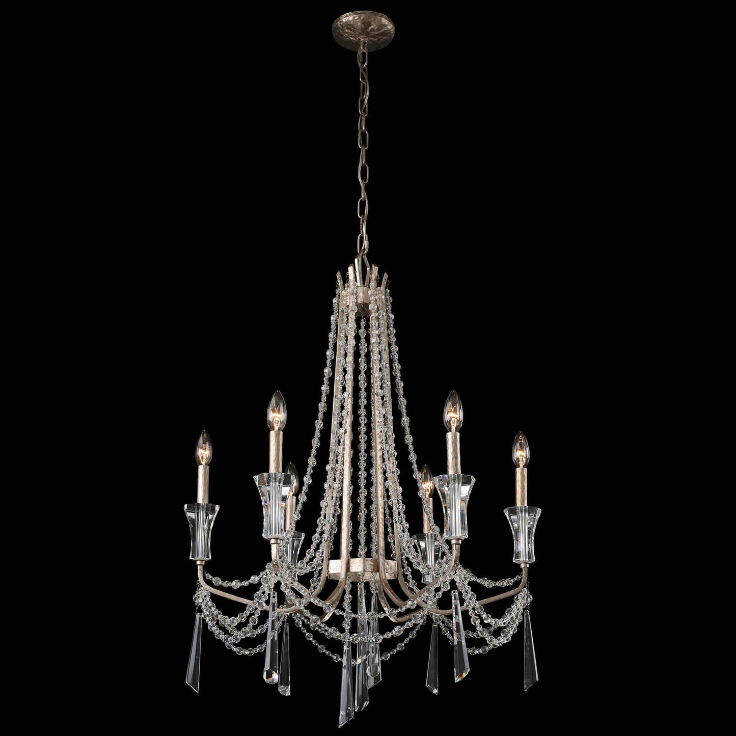 6 light 27 inch transcend silver chandelier