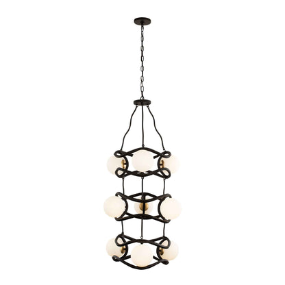 9 light 24 inch 3 tier carbon and gold pendant