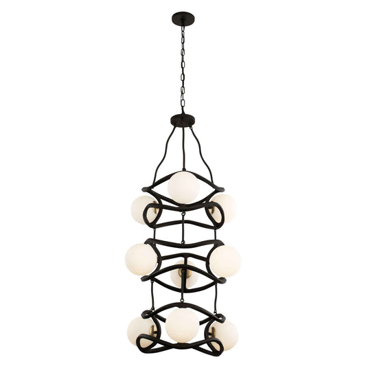 9 light 24 inch 3 tier carbon and gold pendant